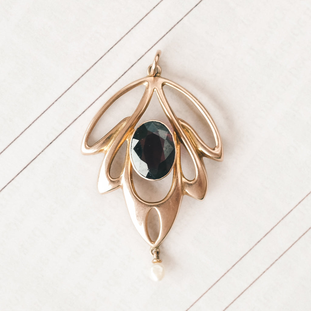 Art Nouveau Garnet Lavalière Pendant - Lost Owl Jewelry