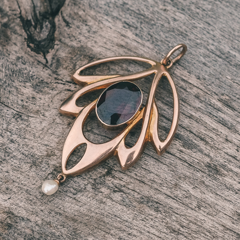 Art Nouveau Garnet Lavalière Pendant - Lost Owl Jewelry