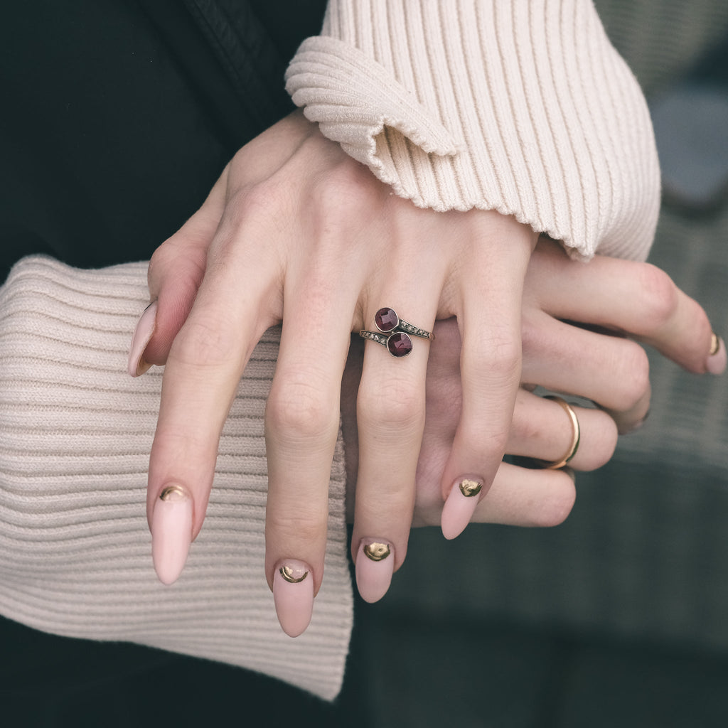 Art Nouveau Garnet 'Toi et Moi' Ring - Lost Owl Jewelry