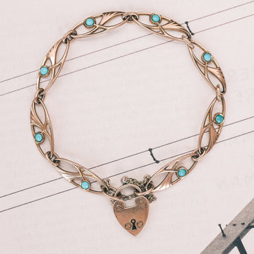 Art Nouveau Gold & Turquoise Bracelet - Lost Owl Jewelry