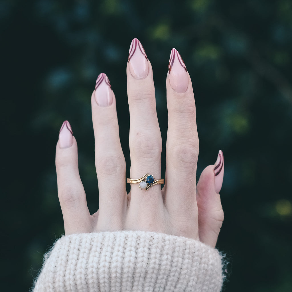 Art Nouveau Opal & Sapphire Crossover Ring - Lost Owl Jewelry