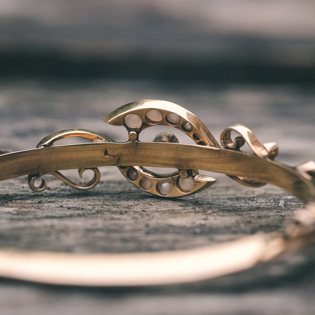 Art Nouveau Ruby & Pearl Bangle - Lost Owl Jewelry