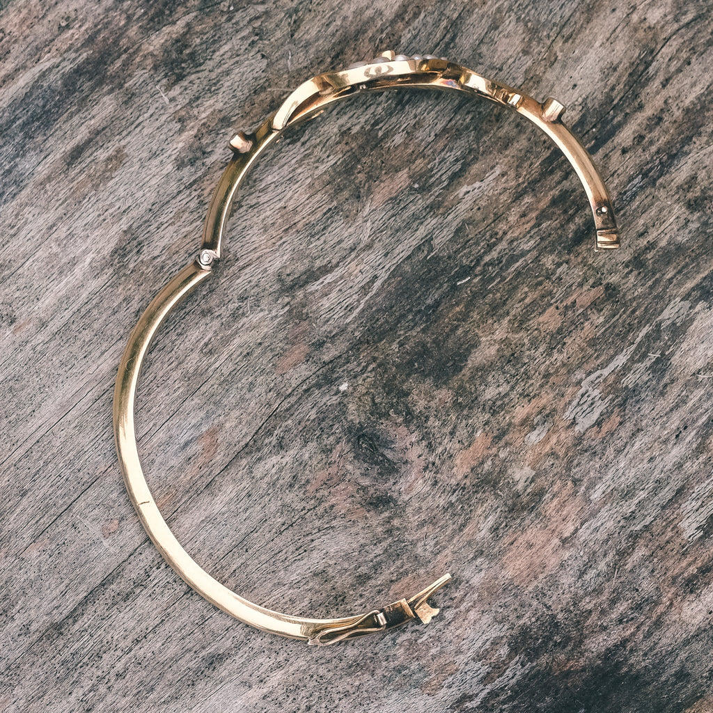 Art Nouveau Ruby & Pearl Bangle - Lost Owl Jewelry
