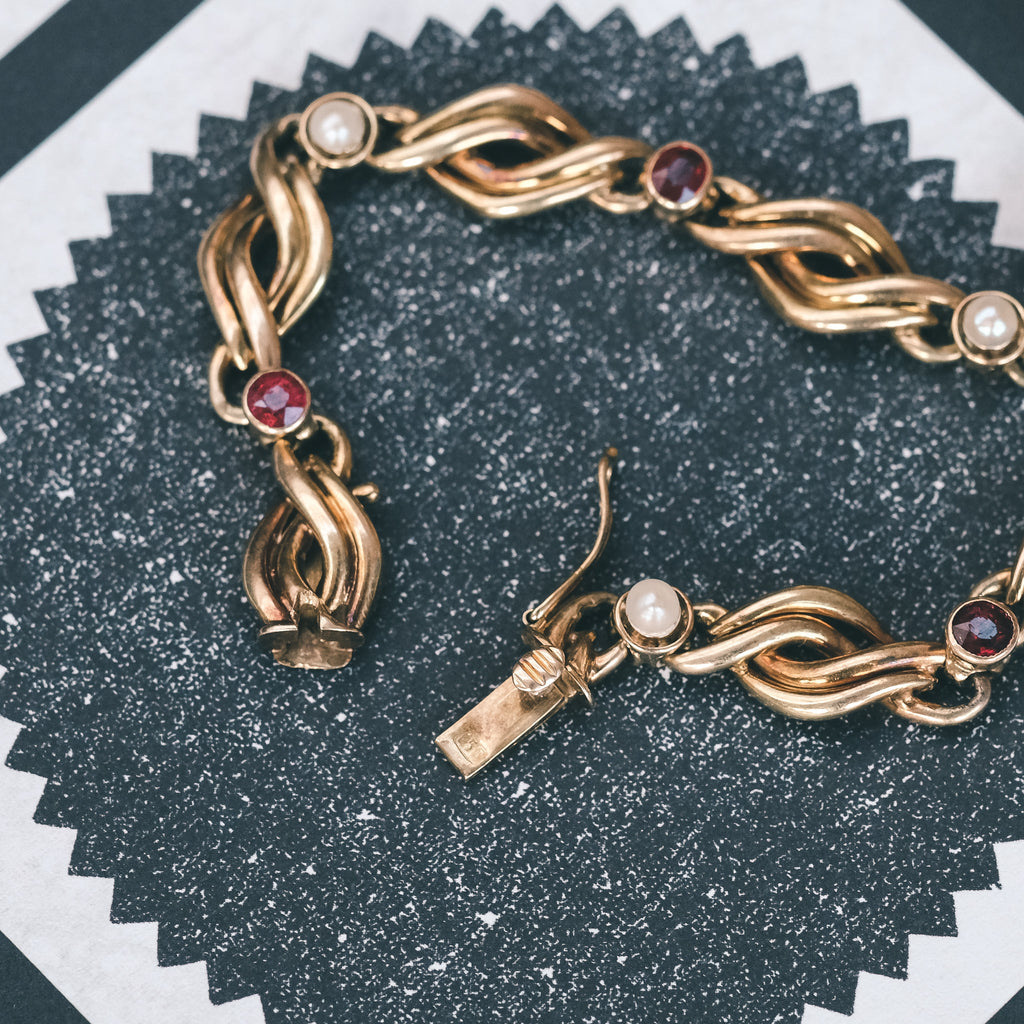 Art Nouveau Ruby & Pearl Bracelet - Lost Owl Jewelry