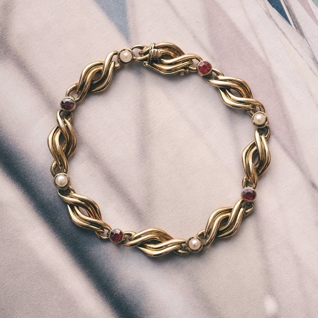 Art Nouveau Ruby & Pearl Bracelet - Lost Owl Jewelry