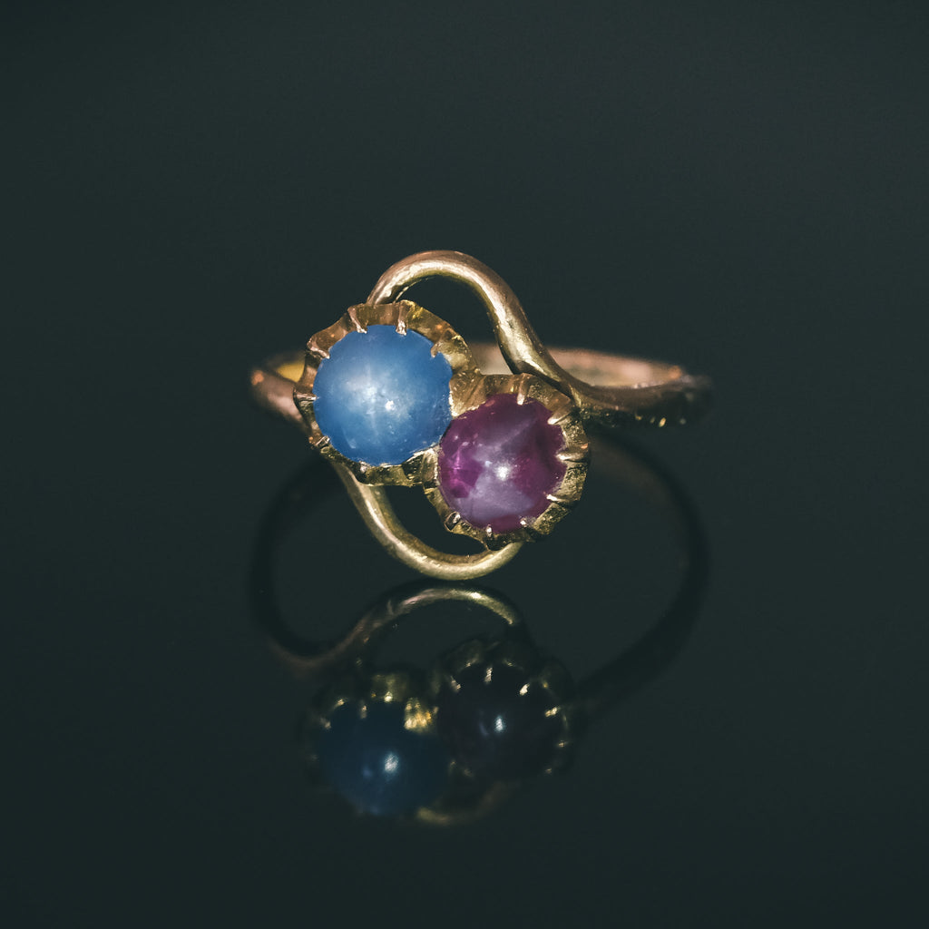 Art Nouveau Star Sapphire Crossover Ring - Lost Owl Jewelry