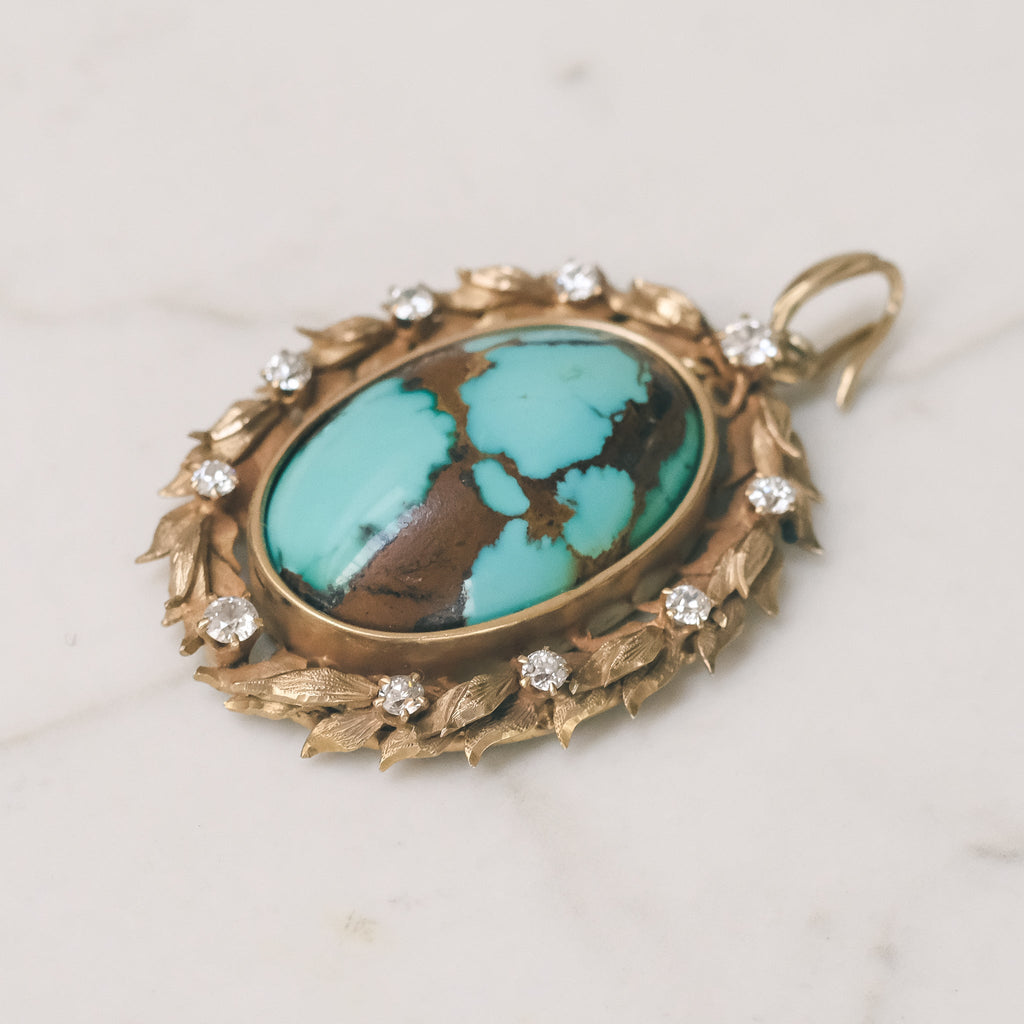 Art Nouveau Turquoise Laurel Pendant - Lost Owl Jewelry