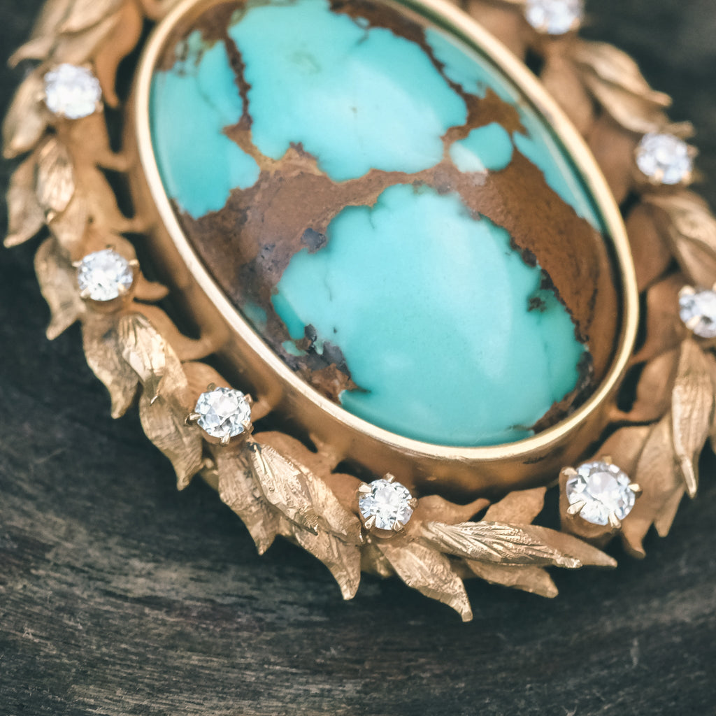 Art Nouveau Turquoise Laurel Pendant - Lost Owl Jewelry