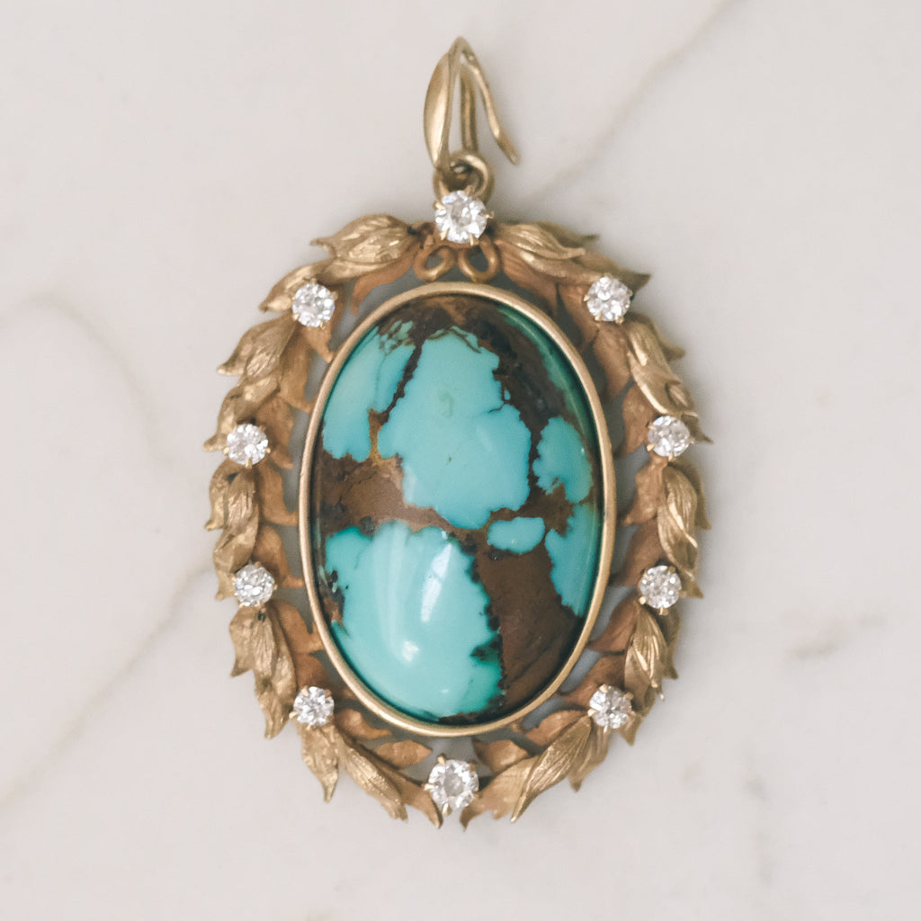 Art Nouveau Turquoise Laurel Pendant - Lost Owl Jewelry