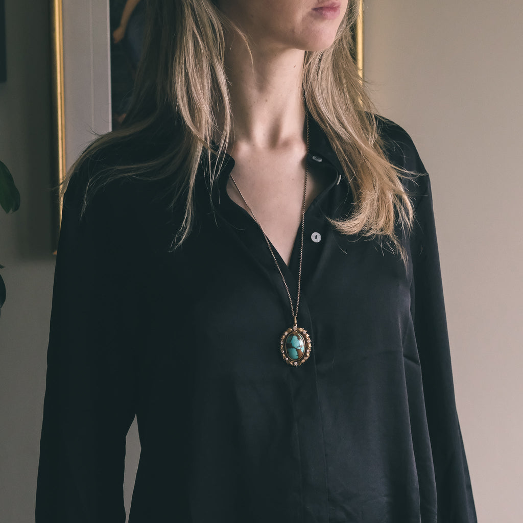 Art Nouveau Turquoise Laurel Pendant - Lost Owl Jewelry