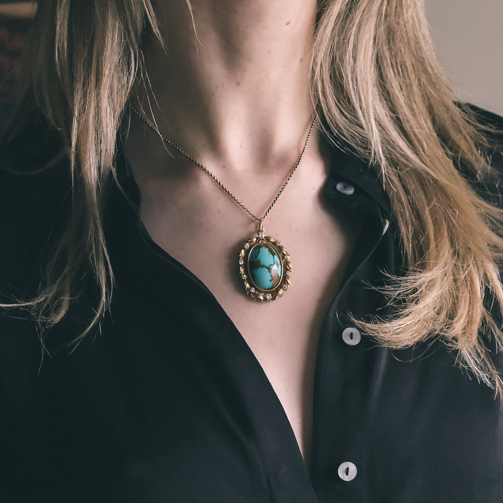 Art Nouveau Turquoise Laurel Pendant - Lost Owl Jewelry
