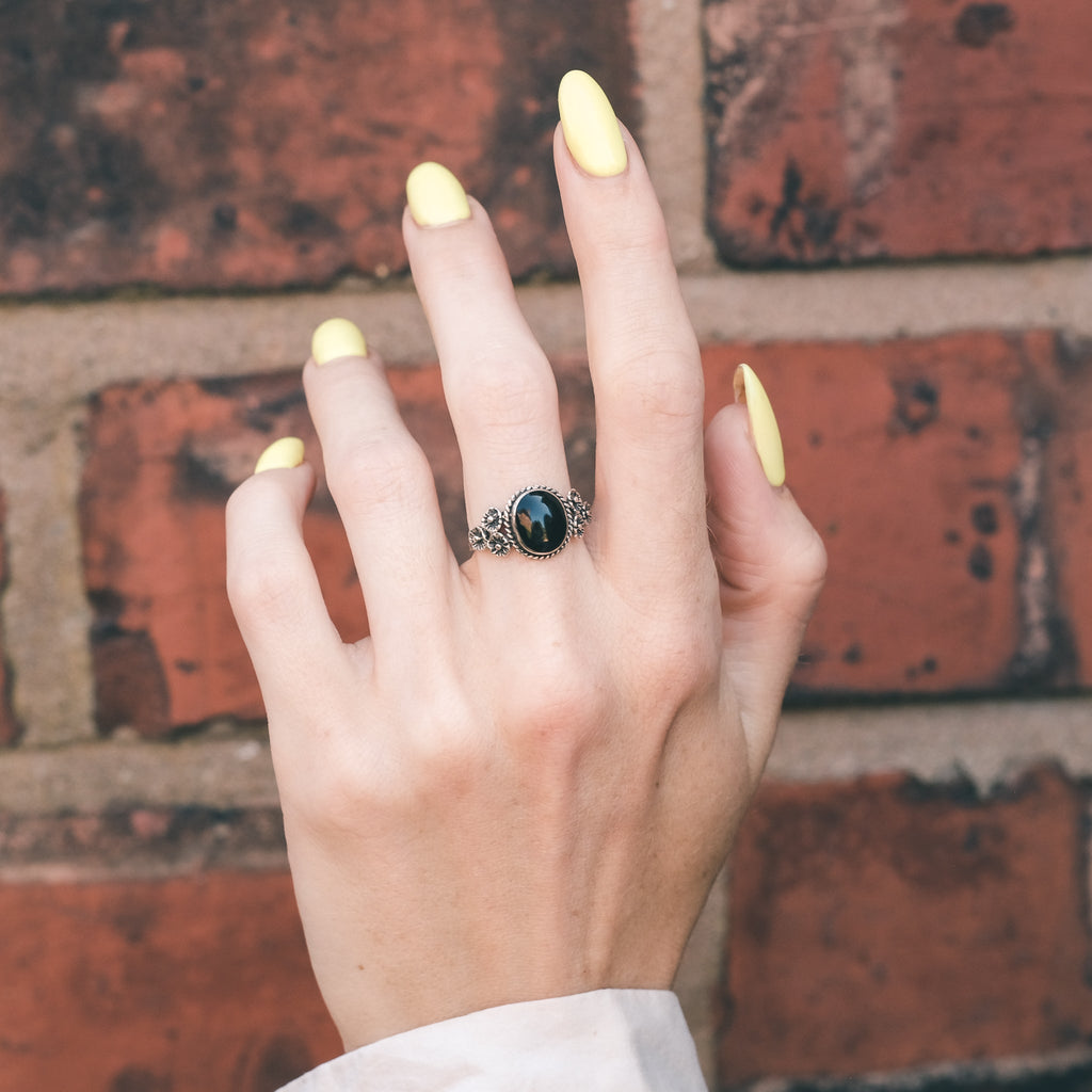 Arts & Crafts Onyx Ring - Lost Owl Jewelry