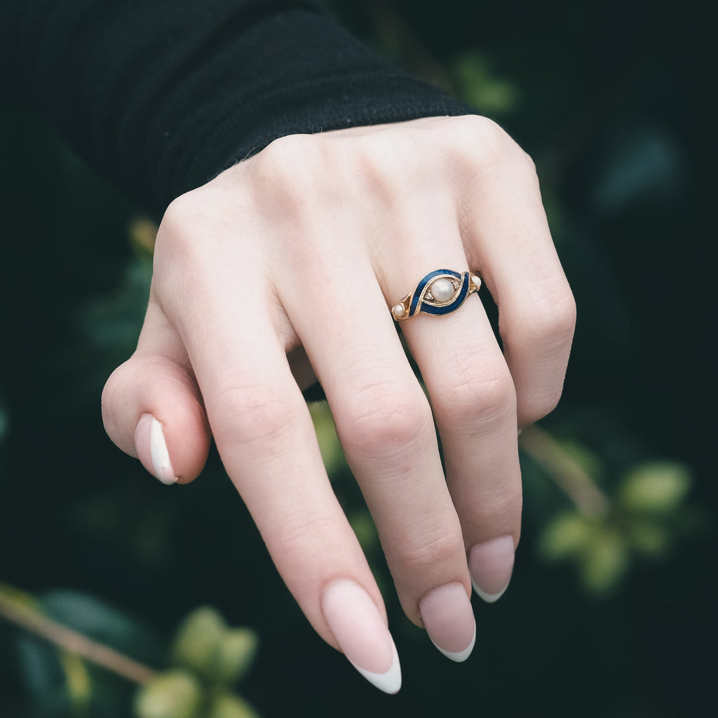 Early Victorian Enamel Eye Ring - Lost Owl Jewelry