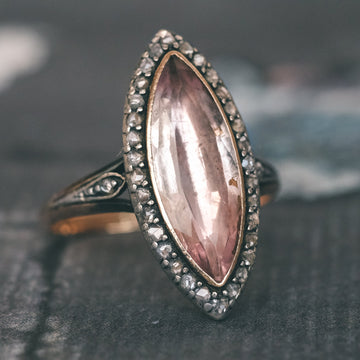 Early Victorian Pink Topaz Marquise Ring - Lost Owl Jewelry