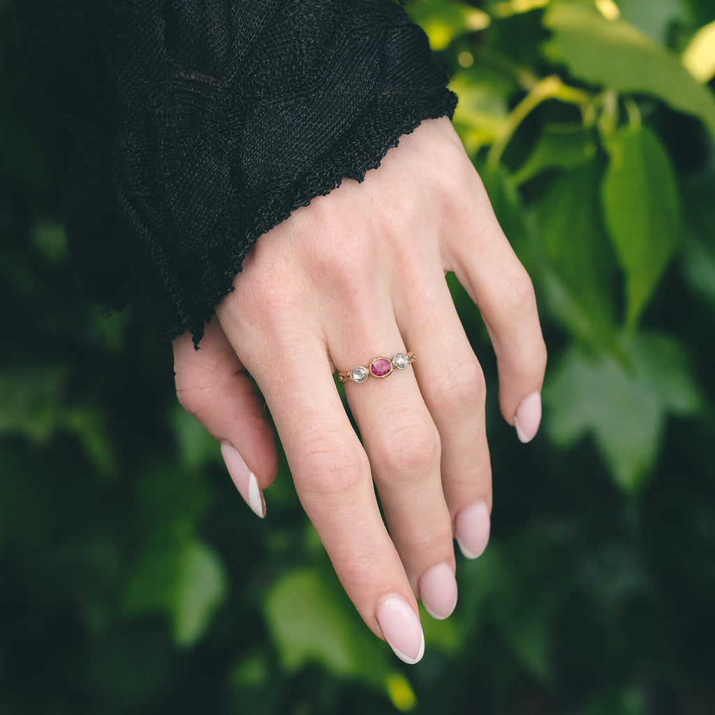 Early Victorian Ruby & Diamond Trilogy Ring - Lost Owl Jewelry