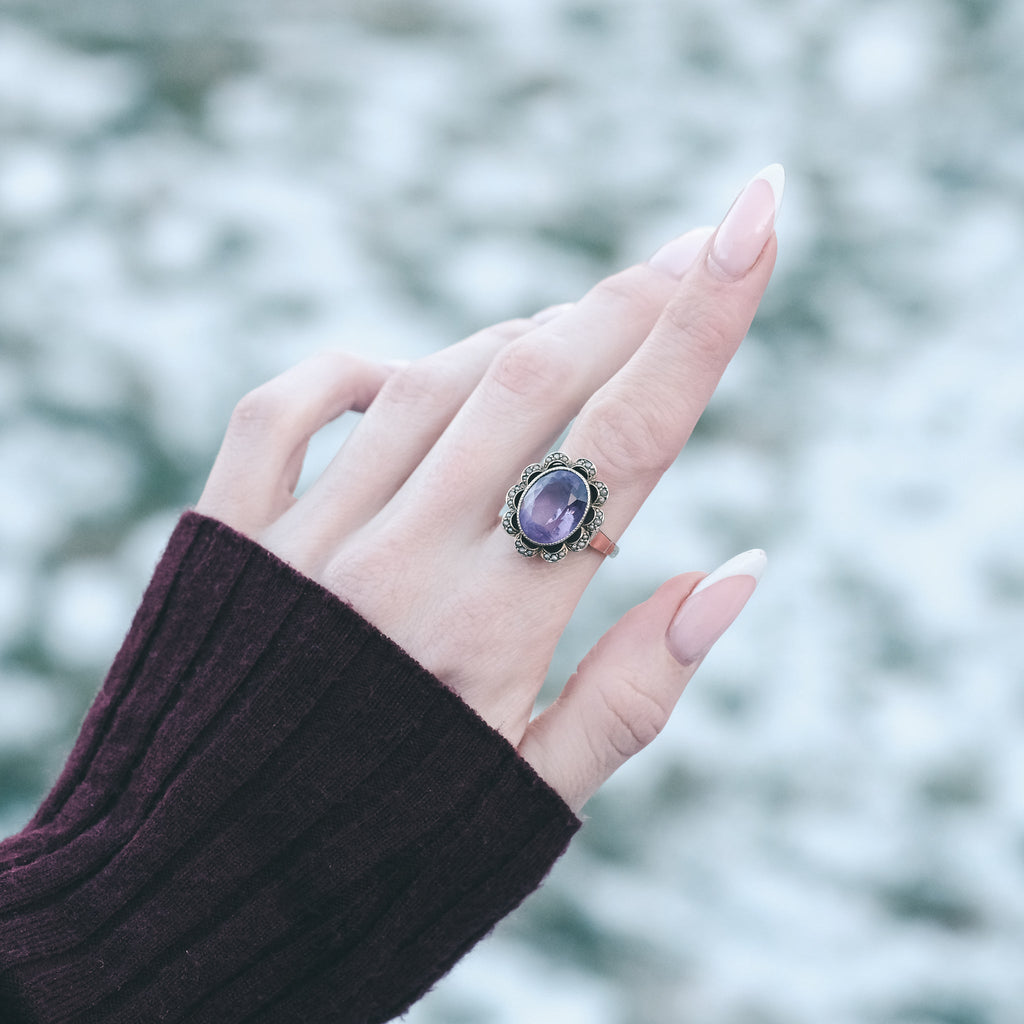 Edwardian Amethyst Flower Ring - Lost Owl Jewelry