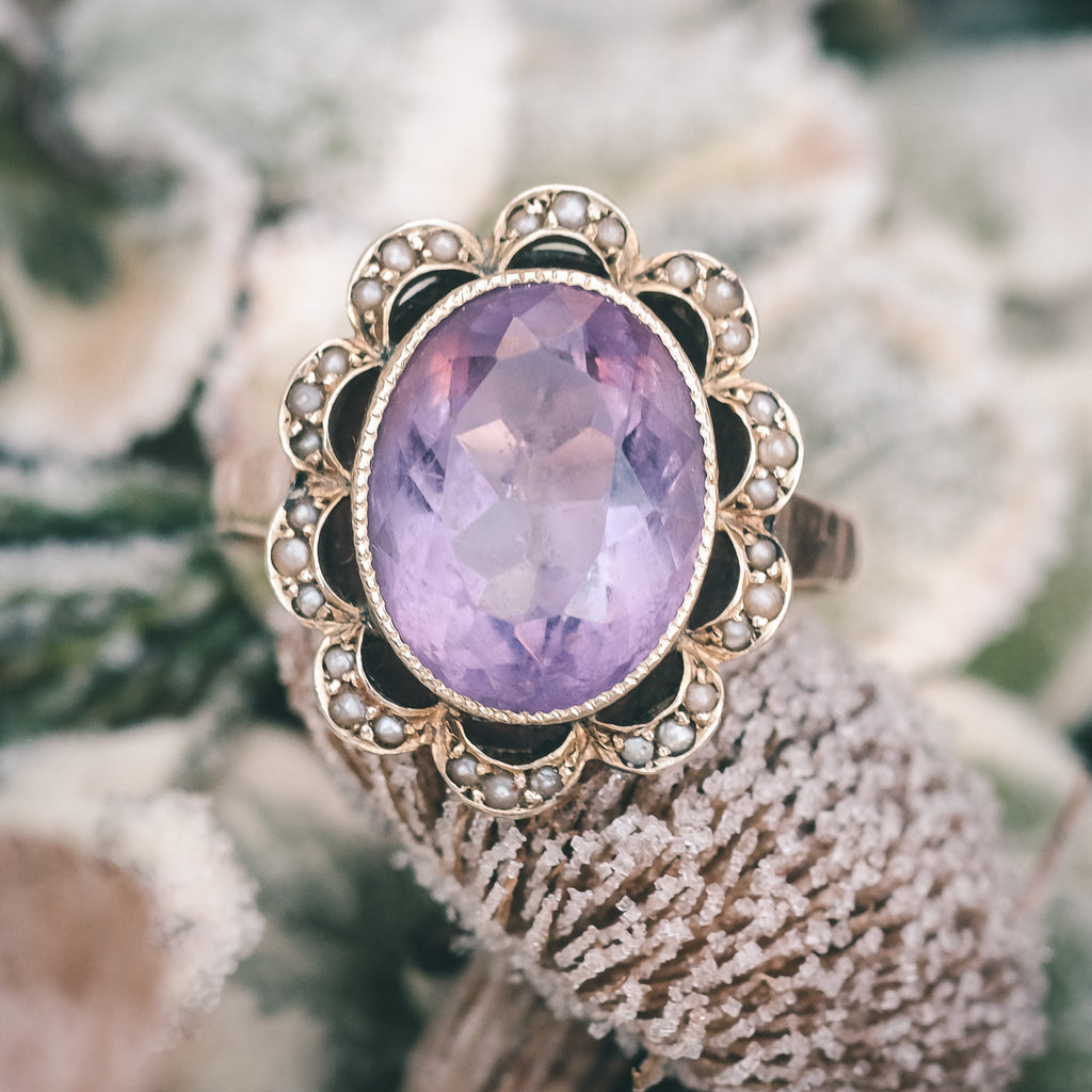 Edwardian Amethyst Flower Ring - Lost Owl Jewelry