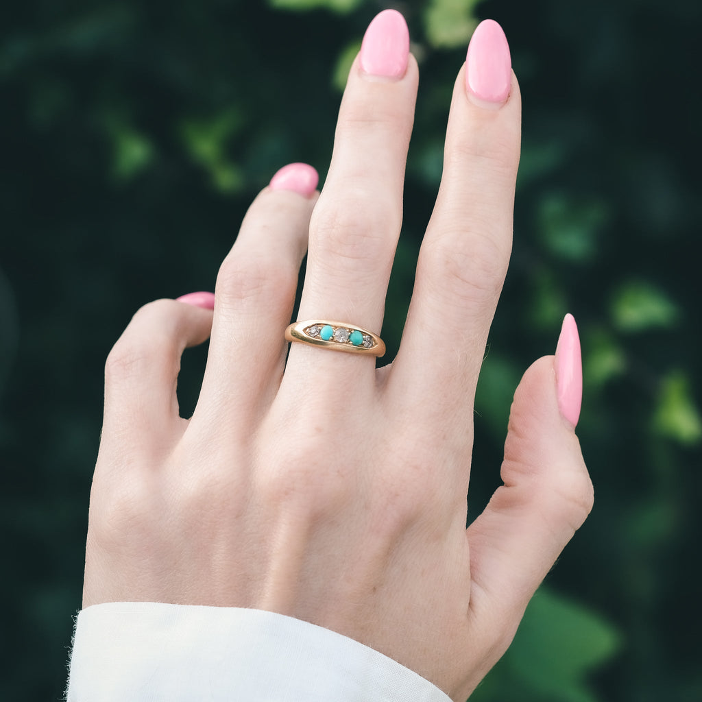 Edwardian Diamond & Turquoise Band - Lost Owl Jewelry