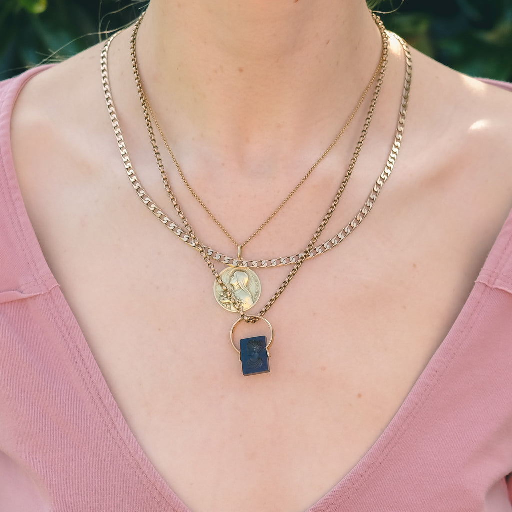 Edwardian Garnet Intaglio "Hera" Swivel Ring - Lost Owl Jewelry