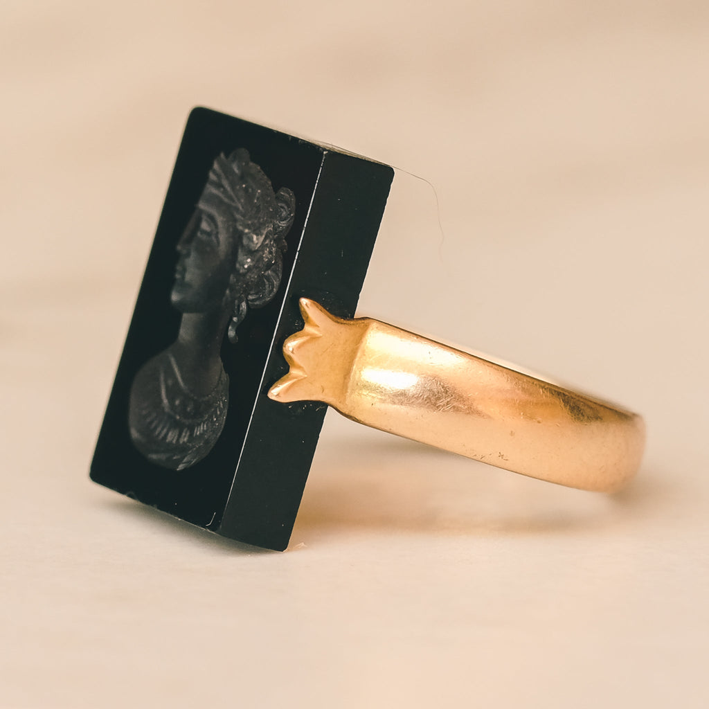 Edwardian Garnet Intaglio "Hera" Swivel Ring - Lost Owl Jewelry