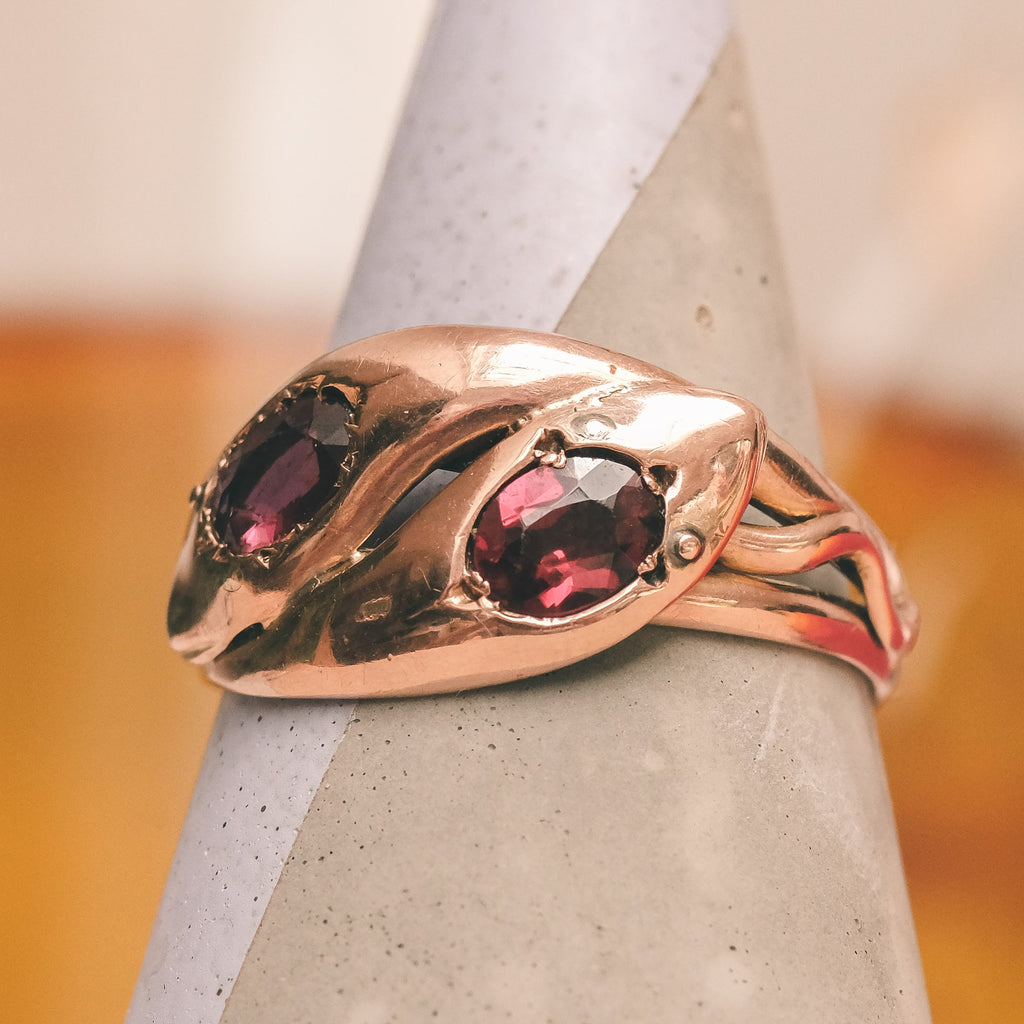 Edwardian Garnet Snakes Ring - Lost Owl Jewelry