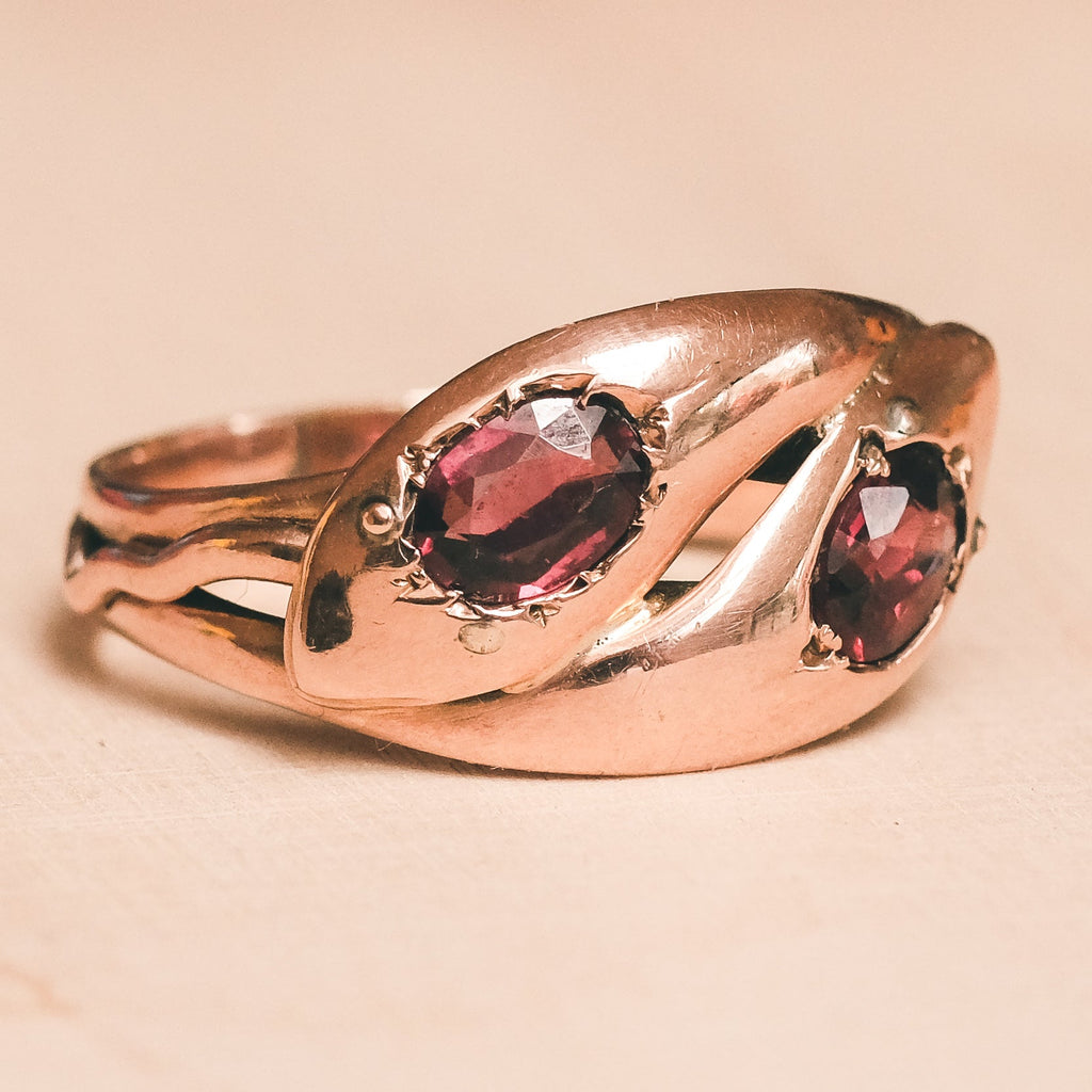 Edwardian Garnet Snakes Ring - Lost Owl Jewelry