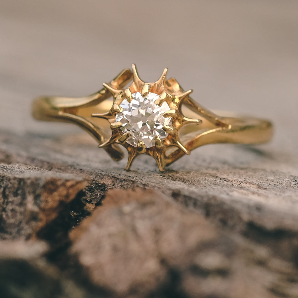 Edwardian Old Cut Diamond Sun Ring - Lost Owl Jewelry