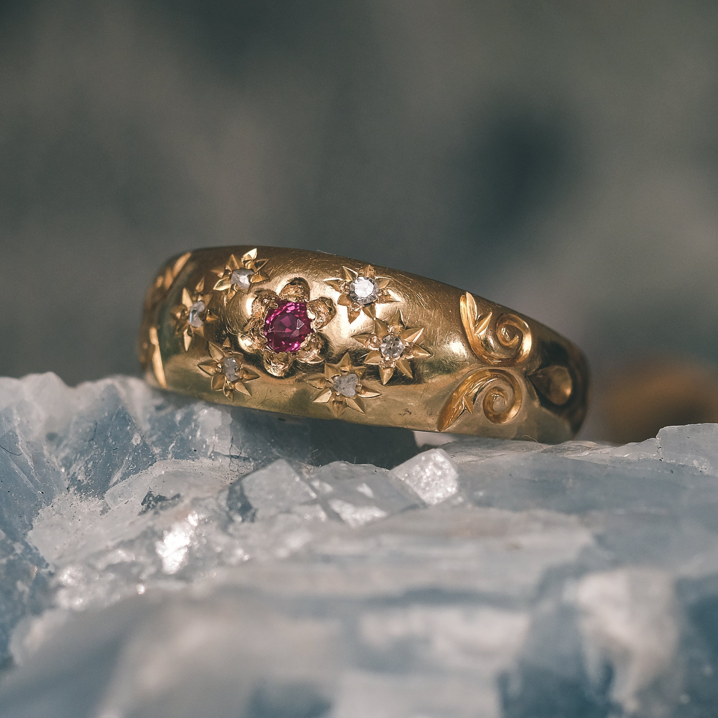Edwardian Ruby Diamond Gypsy Ring Lost Owl Jewelry