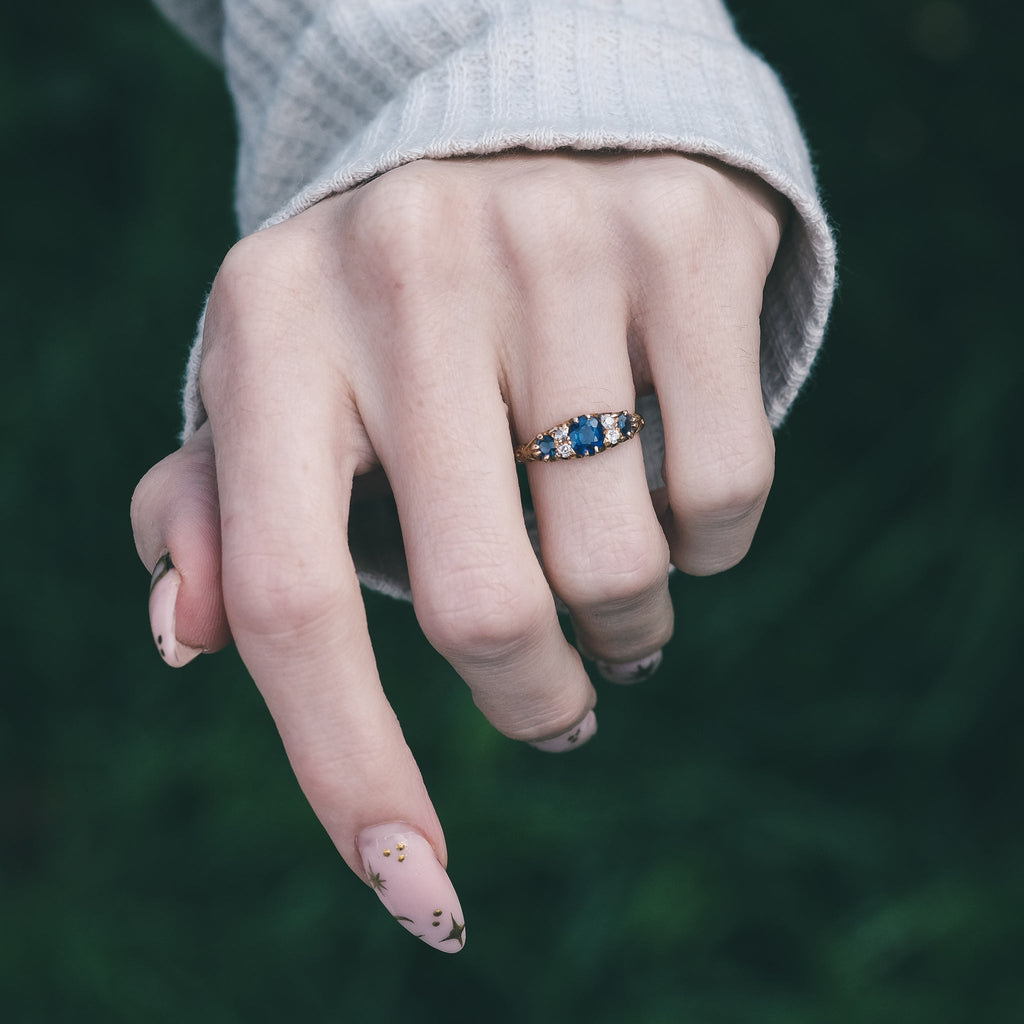 Edwardian Sapphire Boat Ring - Lost Owl Jewelry