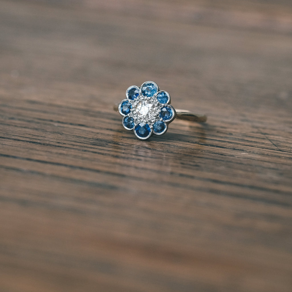 Edwardian Sapphire Daisy Ring - Lost Owl Jewelry