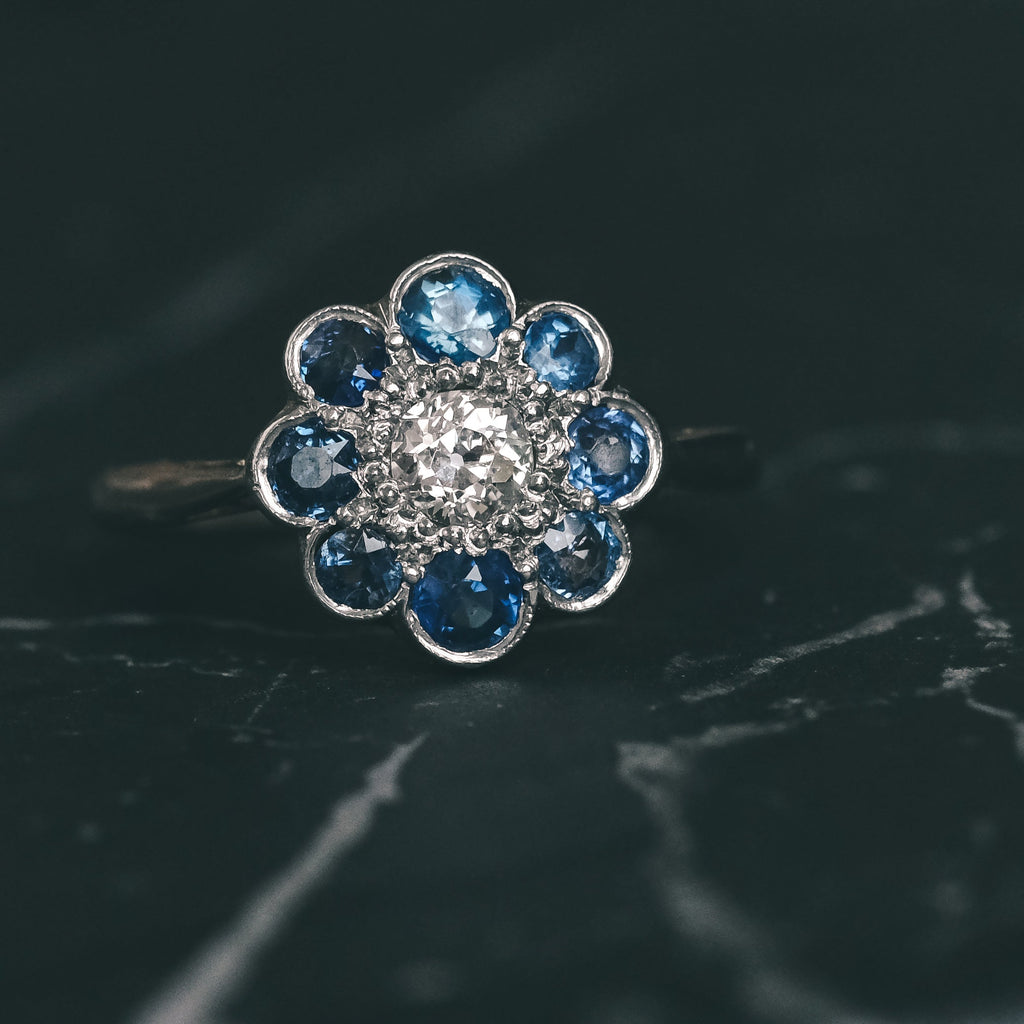 Edwardian Sapphire Daisy Ring - Lost Owl Jewelry