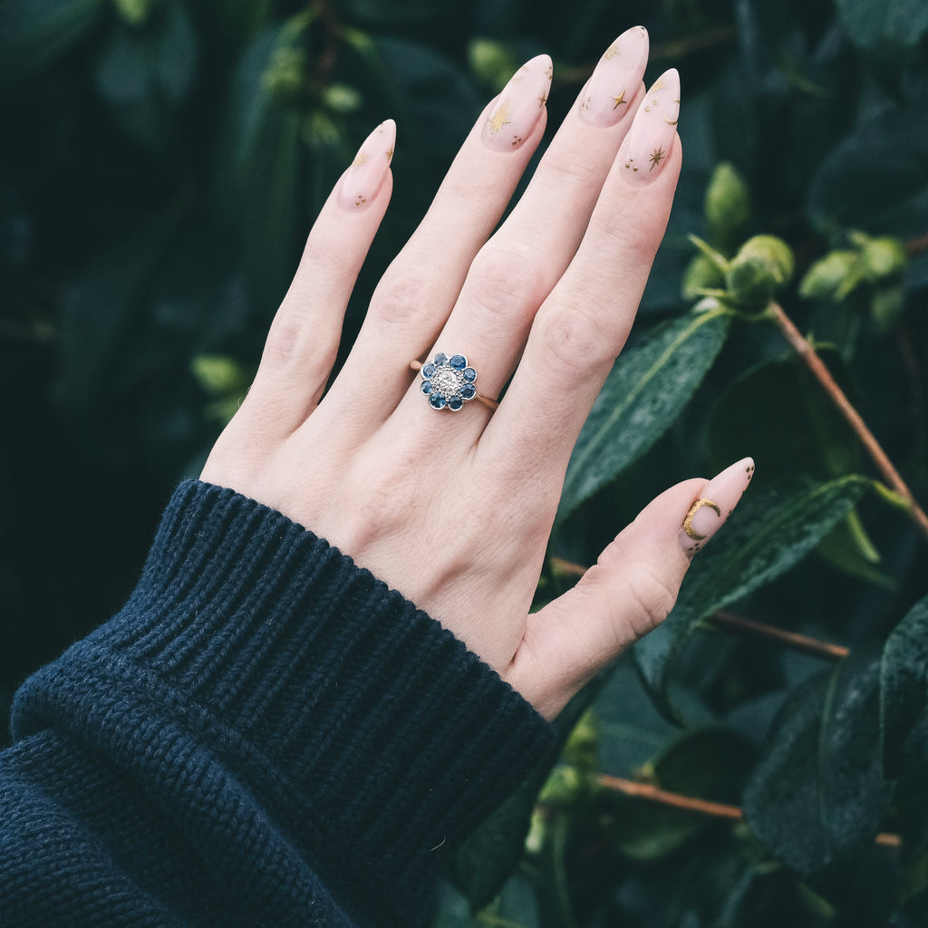 Edwardian Sapphire Daisy Ring - Lost Owl Jewelry