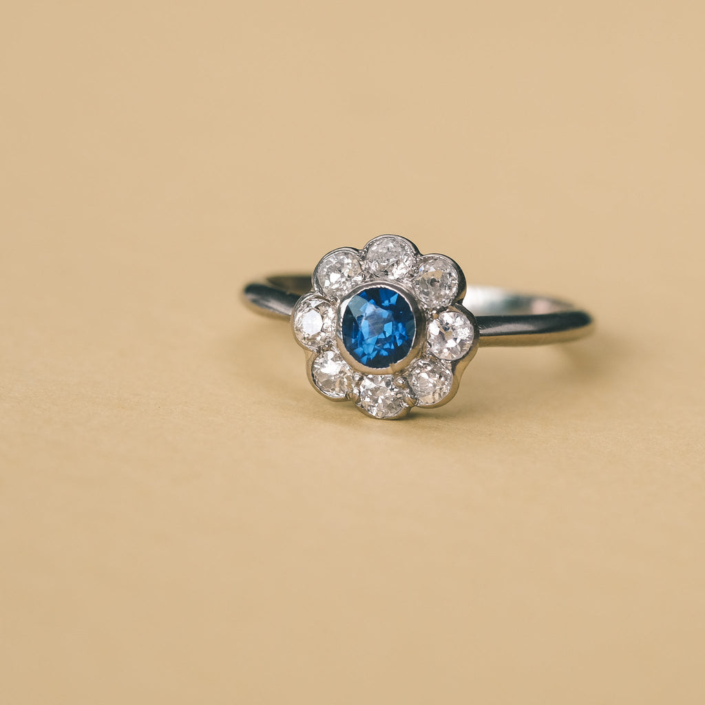 Edwardian Sapphire Daisy Ring - Lost Owl Jewelry