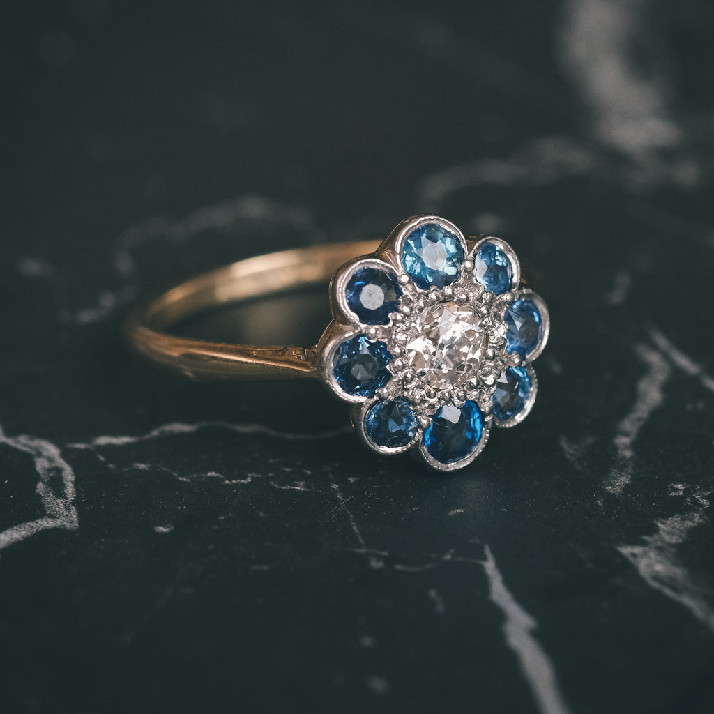 Edwardian Sapphire Daisy Ring - Lost Owl Jewelry