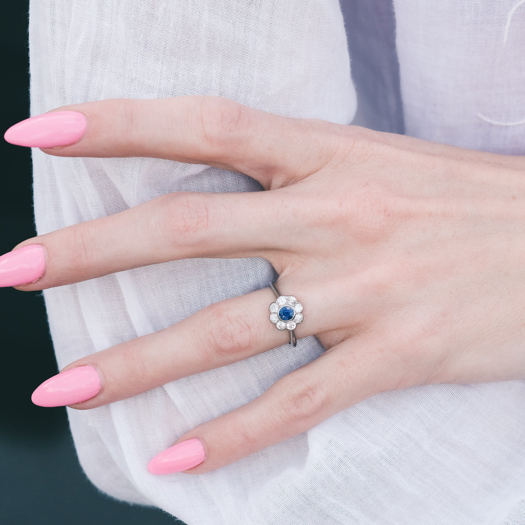 Edwardian Sapphire Daisy Ring - Lost Owl Jewelry