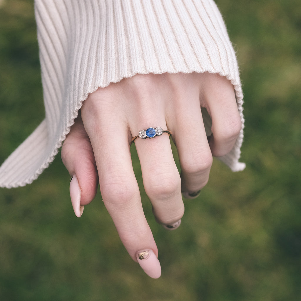 Edwardian Sapphire Trilogy Ring - Lost Owl Jewelry