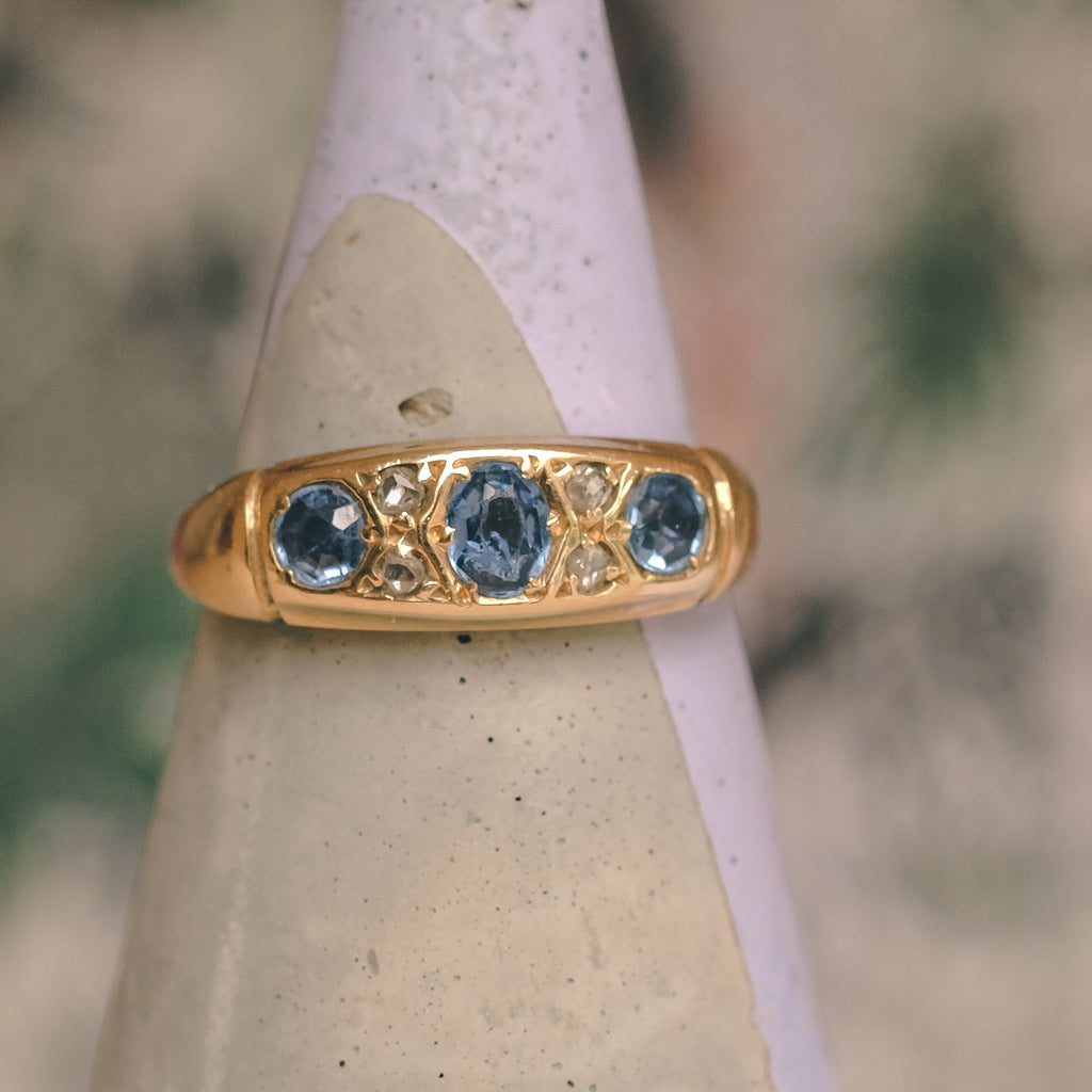 Edwardian Sapphire Trilogy Ring - Lost Owl Jewelry