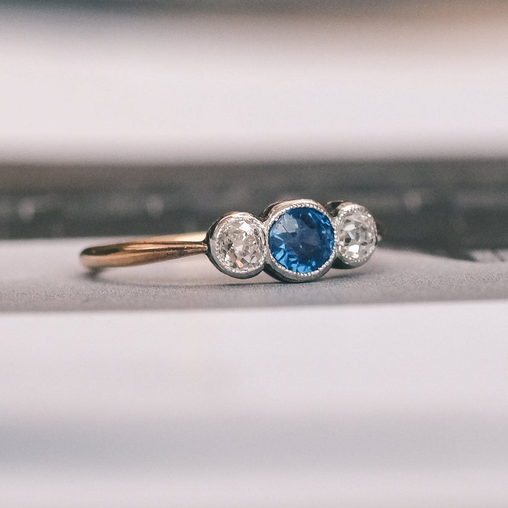 Edwardian Sapphire Trilogy Ring - Lost Owl Jewelry