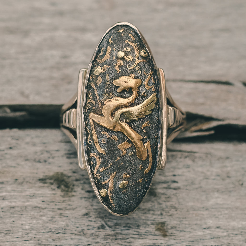 Edwardian Shakudō & Gold Dragon Ring - Lost Owl Jewelry