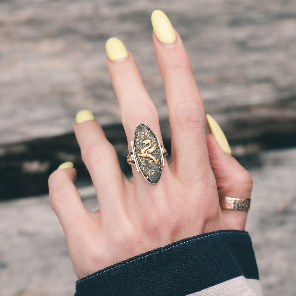 Edwardian Shakudō & Gold Dragon Ring - Lost Owl Jewelry