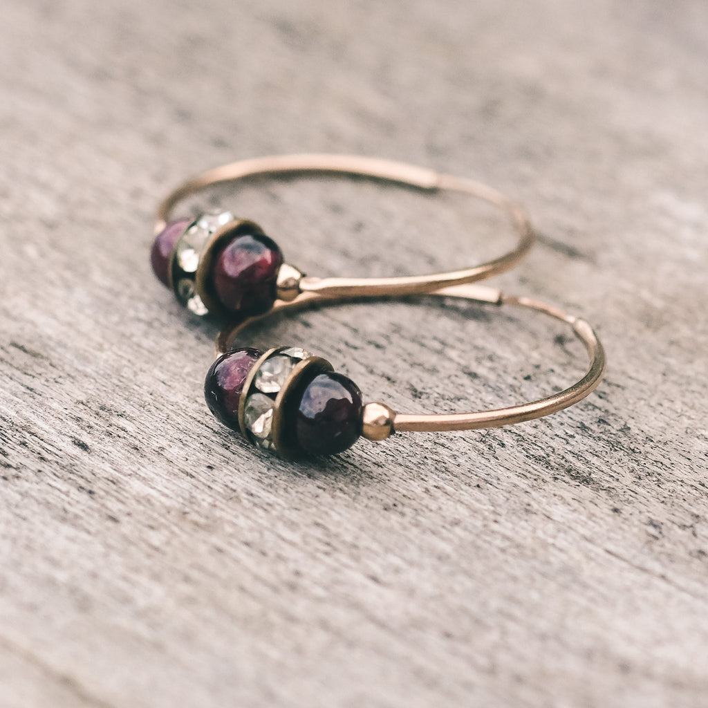 Egyptian Revival Garnet Hoops - Lost Owl Jewelry