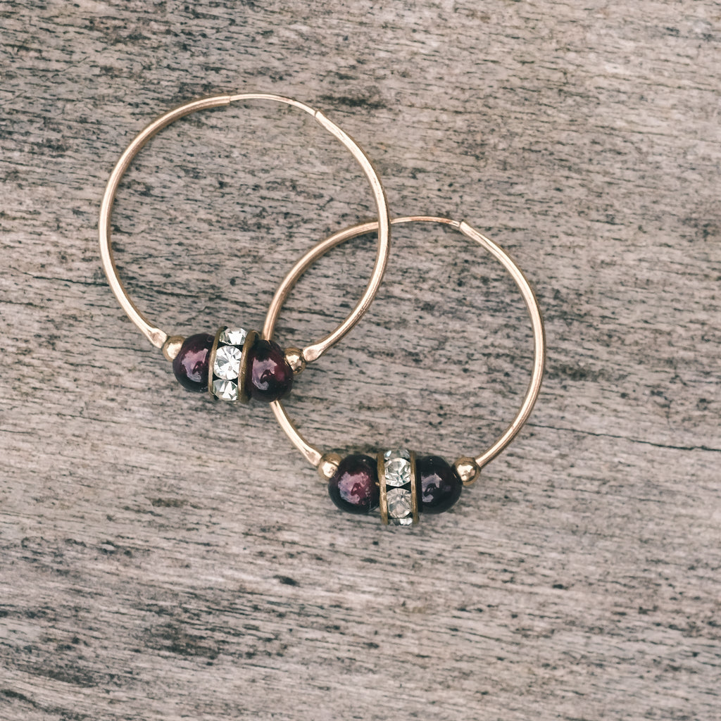 Egyptian Revival Garnet Hoops - Lost Owl Jewelry