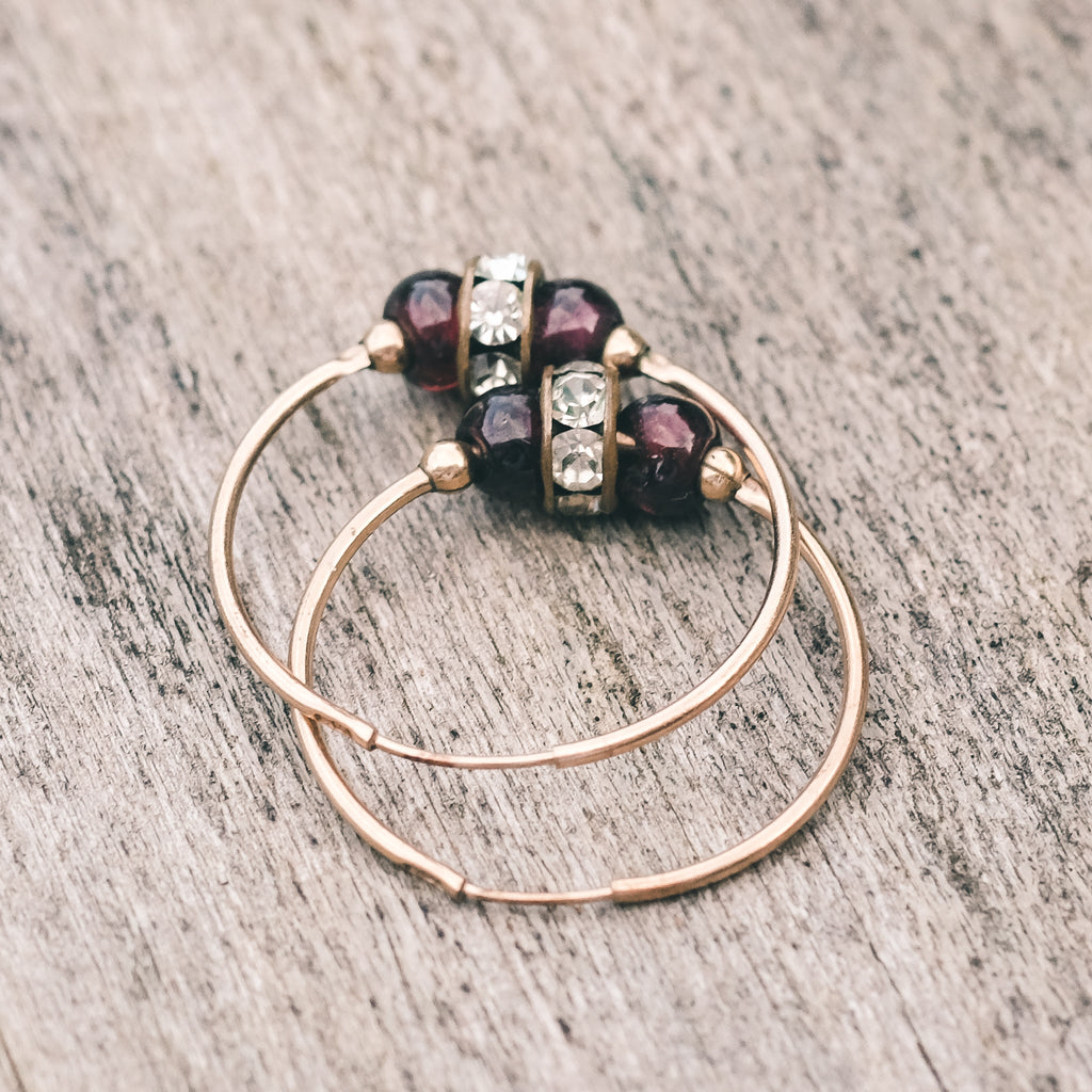 Egyptian Revival Garnet Hoops - Lost Owl Jewelry