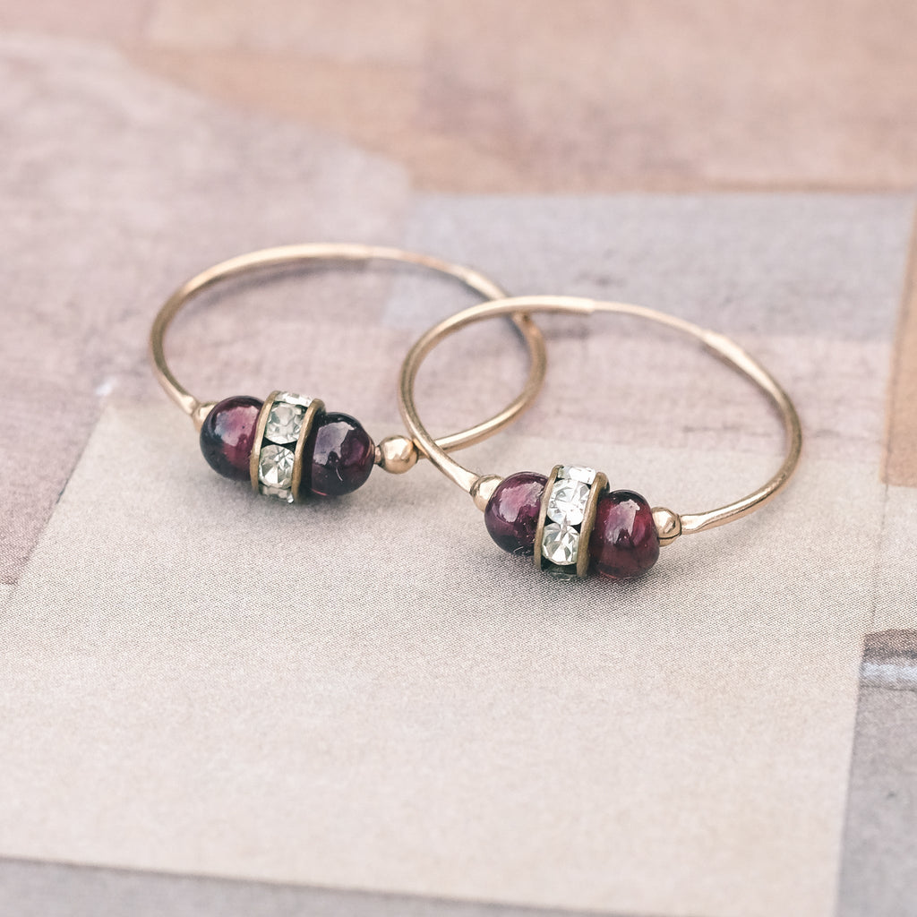 Egyptian Revival Garnet Hoops - Lost Owl Jewelry