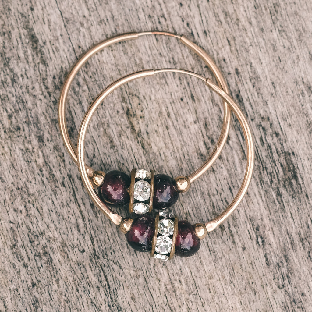 Egyptian Revival Garnet Hoops - Lost Owl Jewelry