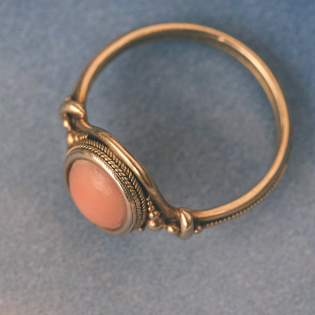 Etruscan Revival Coral Ring - Lost Owl Jewelry