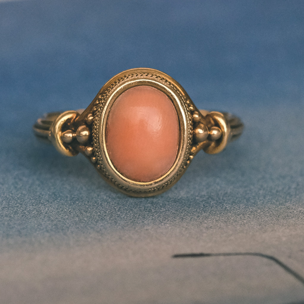 Etruscan Revival Coral Ring - Lost Owl Jewelry
