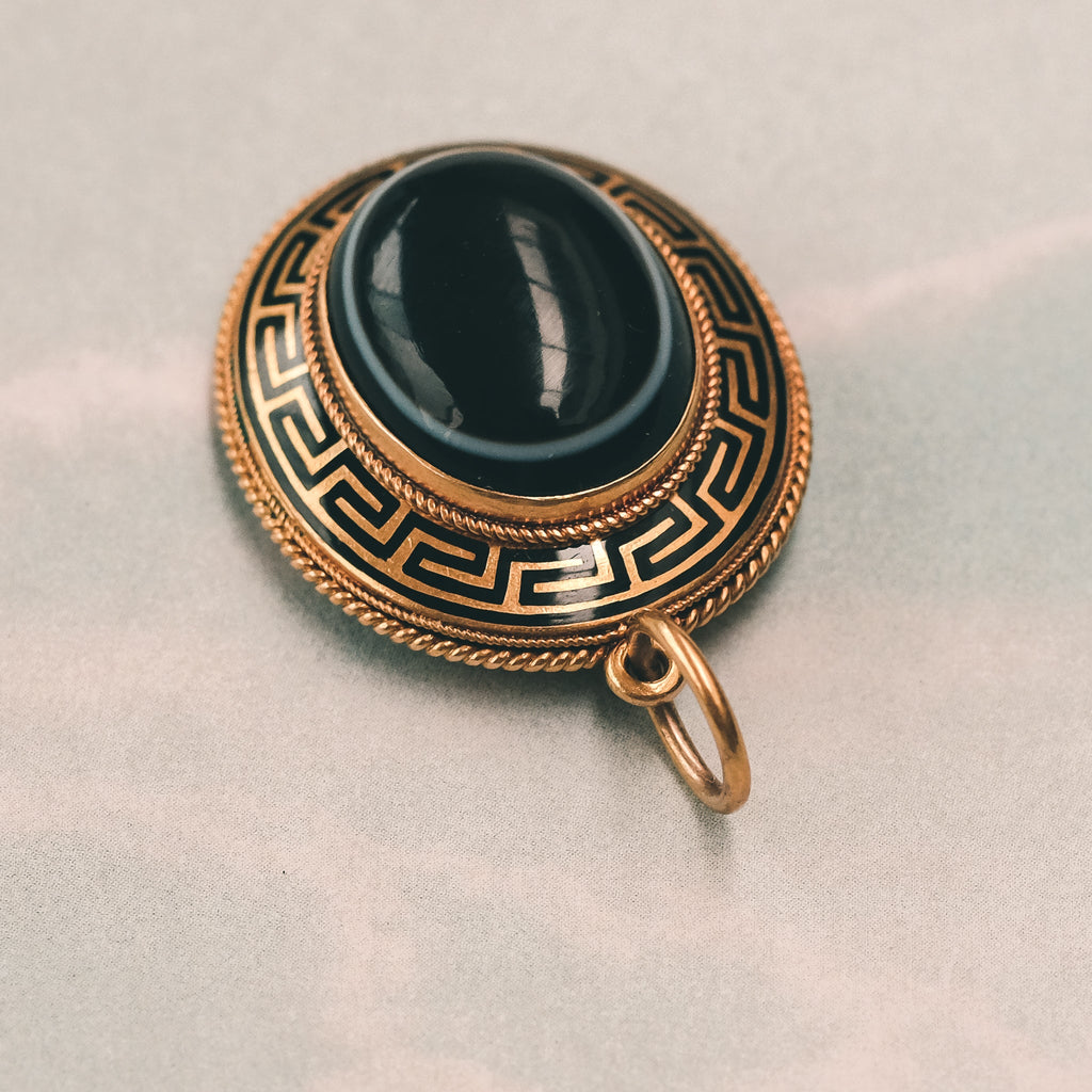 Etruscan Revival Greek Key Pendant - Lost Owl Jewelry