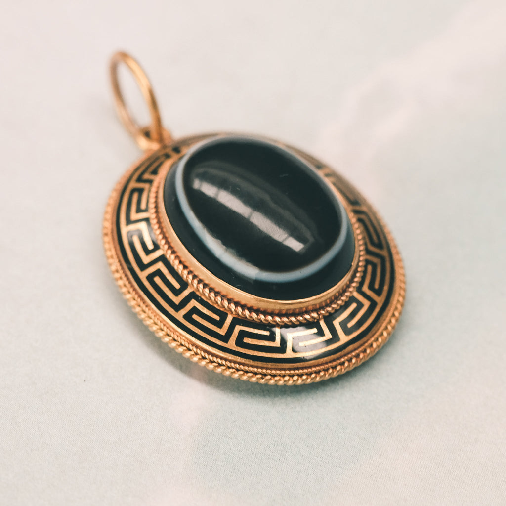 Etruscan Revival Greek Key Pendant - Lost Owl Jewelry