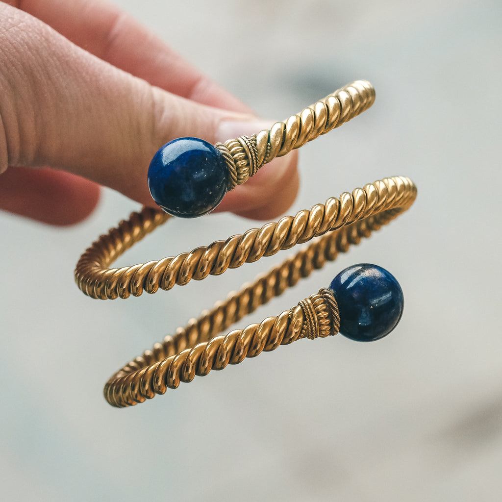 Etruscan Revival Lapis Bangle - Lost Owl Jewelry